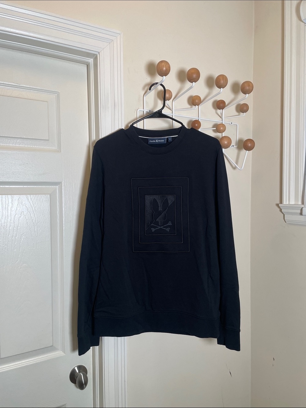 Psycho Bunny Crewneck Sweater with Tonal Embossed Logo Black S